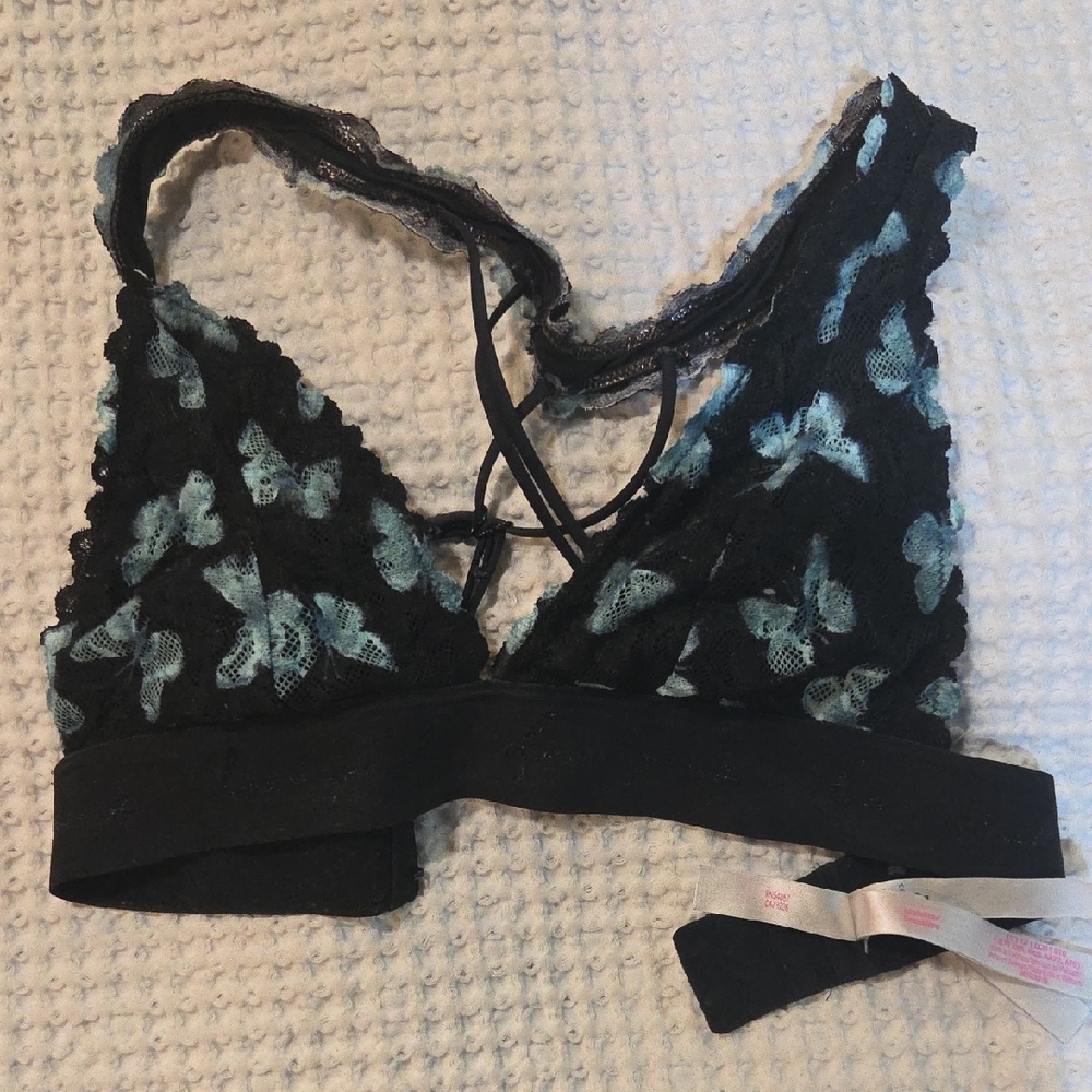 PINK Lace Bralette Butterfly Design
